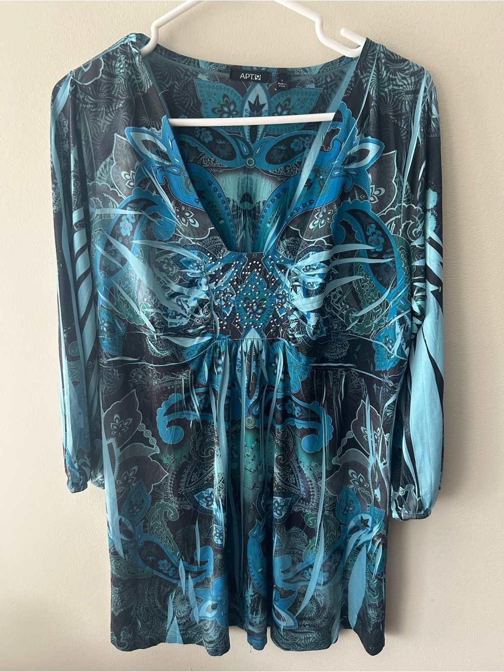 Apt. 9 Teal and Blue Paisley V-Neck Tunic